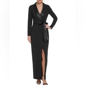 NWT ELIZA J Black Tuxedo Wrap Gown Size 12 NO Waist Tie